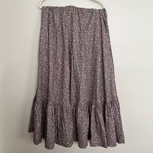Vintage Handmade Cottagecore Floral Cotton Maxi Skirt, Lace Trim, Size Large